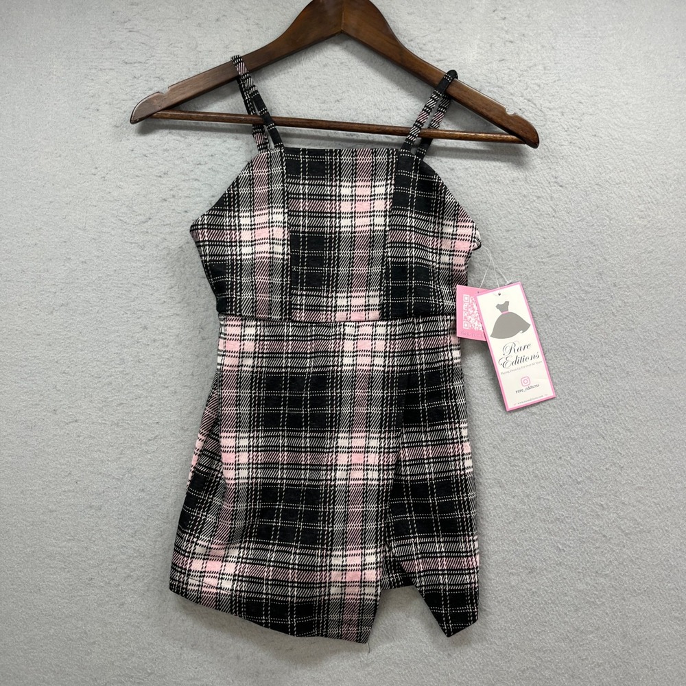 NEW Rare Editions Plaid Jumper Dress Girls 7 Pink Black Preppy Academic Chic